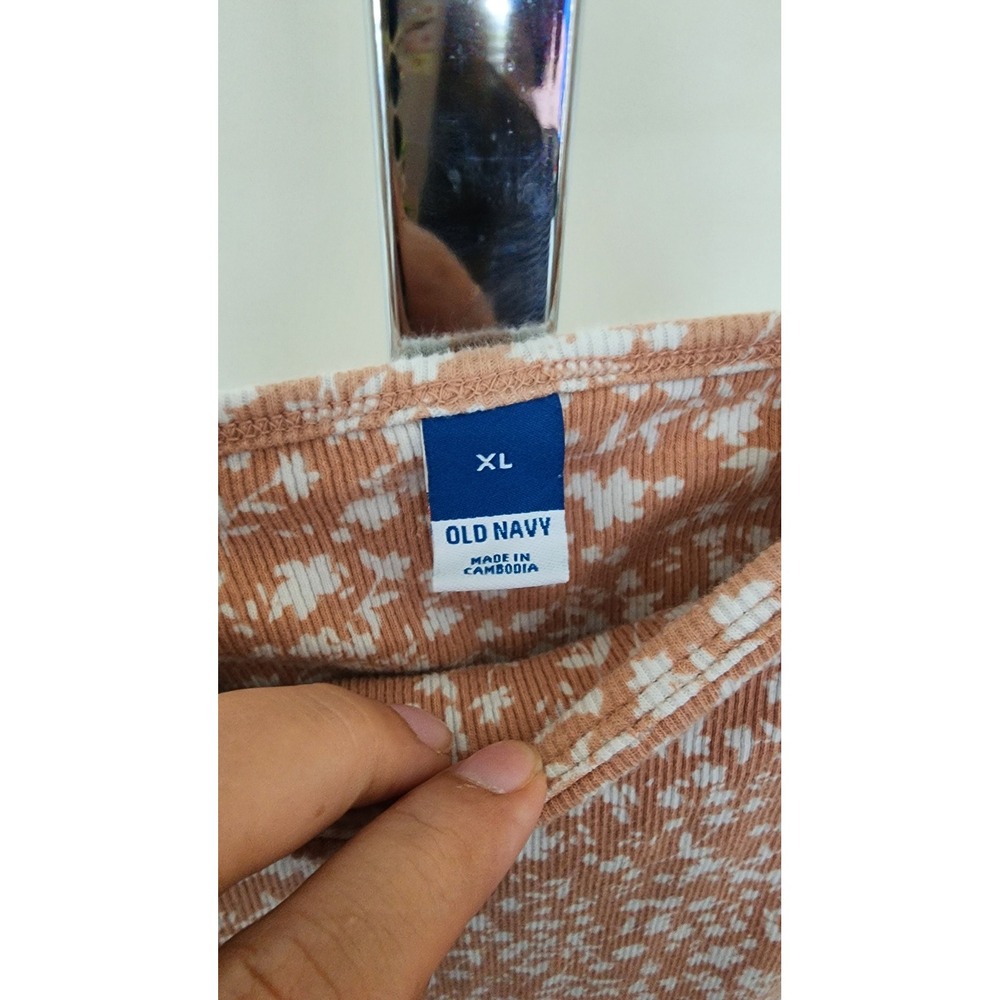 Old Navy Womens XL Cami Mini Dress Rust Orange Floral Ditsy Ribbed Sleeveless - Picture 5 of 7